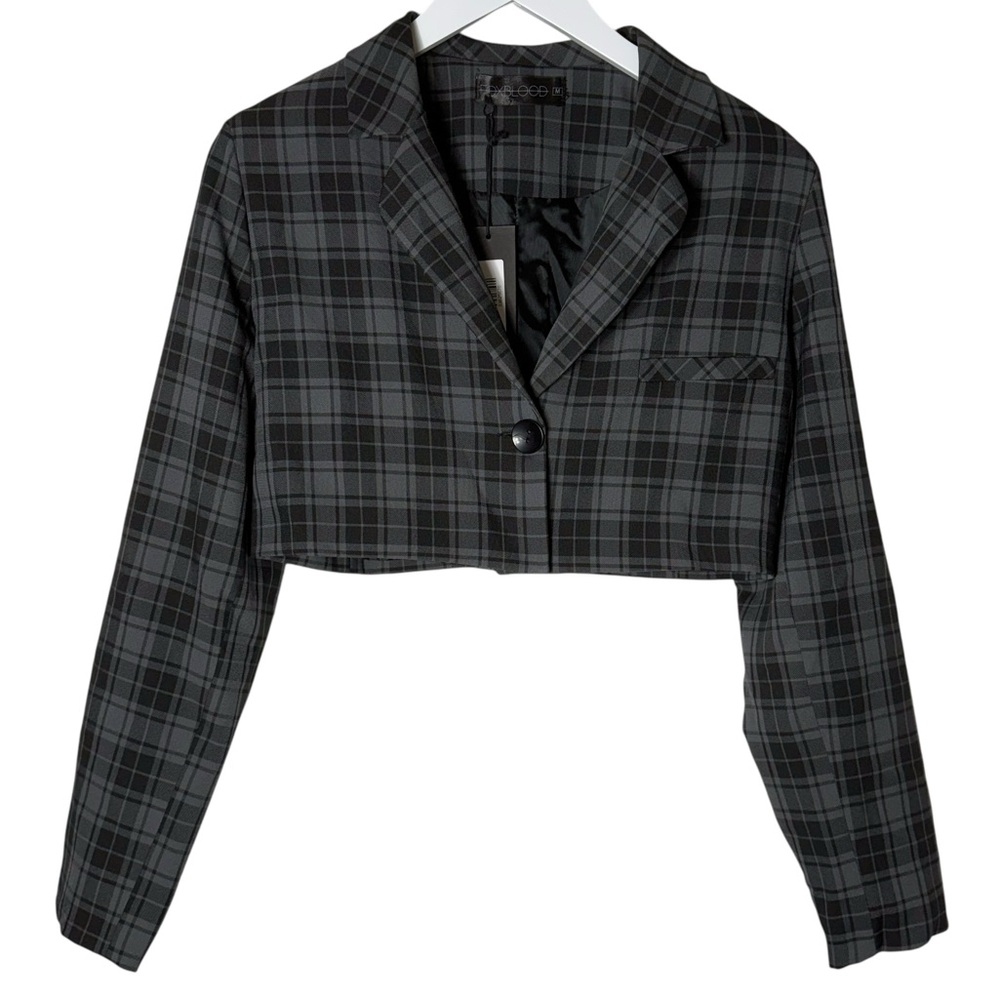 Foxblood Cropped Plaid Blazer Jacket - Picture 3 of 6